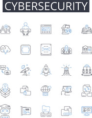 Cybersecurity line icons collection. Data protection, Information security, Nerk defense, Digital safety, Internet security, Computer security, Cyber defense vector and linear illustration. Online