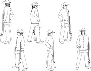 Western world armed cowboy cartoon illustration vector sketch