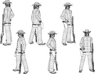 Fototapeta na wymiar Western world armed cowboy cartoon illustration vector sketch