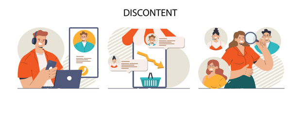 Fototapeta premium Discontent concept set. Dissatisfaction of product or service, negative
