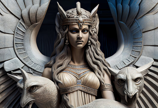 Mesopotamian religion, including Sumerian, Akkadian, and Babylonian: Tiamat - goddess of saltwater and chaos. Generative AI technology.	
