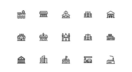 set ion building architecture landmark, vector icon