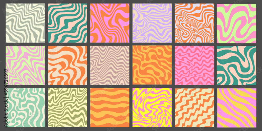 Aufkleber Cool Groovy Art Texture Vector Design. Trendy Y2k Geometric Pattern. Abstract Colorful Background. Vintage Backdrop.