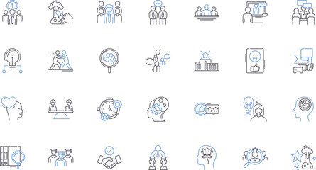 Tutoring and market line icons collection. Education, Learning, Instruction, Student, Teacher, Curriculum, Test vector and linear illustration. Performance,Progress,Support outline signs set