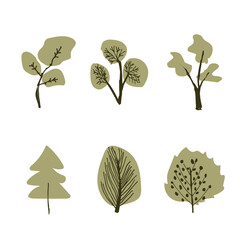 a collection of tree icons in a cartoon style