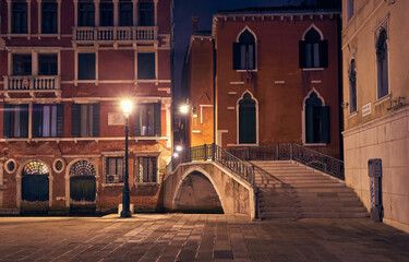 Night Canal in Venice with beautiful lights, Venice