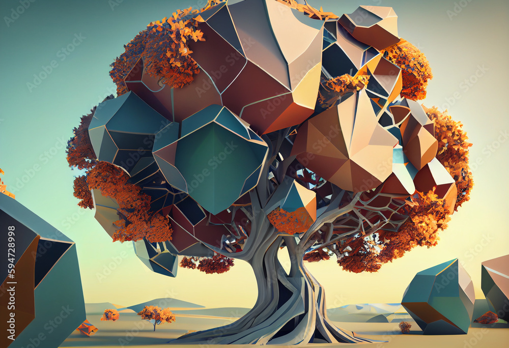 Poster Beautiful abstract surreal tree. Generative AI technology.	
