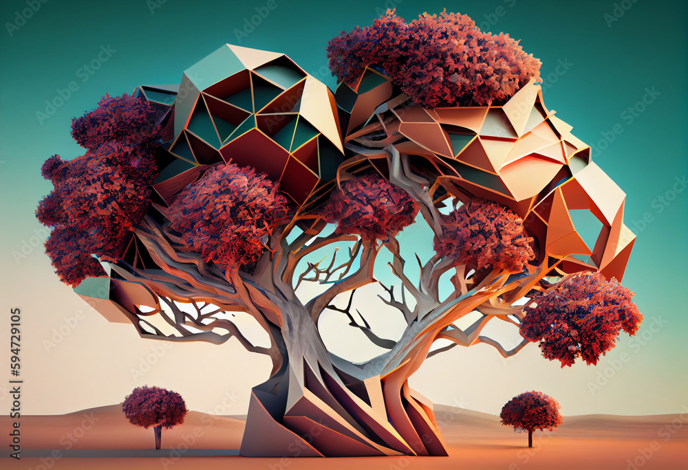 Poster Beautiful abstract surreal tree. Generative AI technology.	
