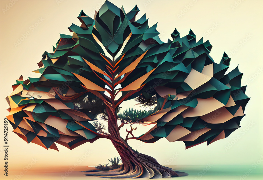 Poster beautiful abstract surreal tree. generative ai technology.