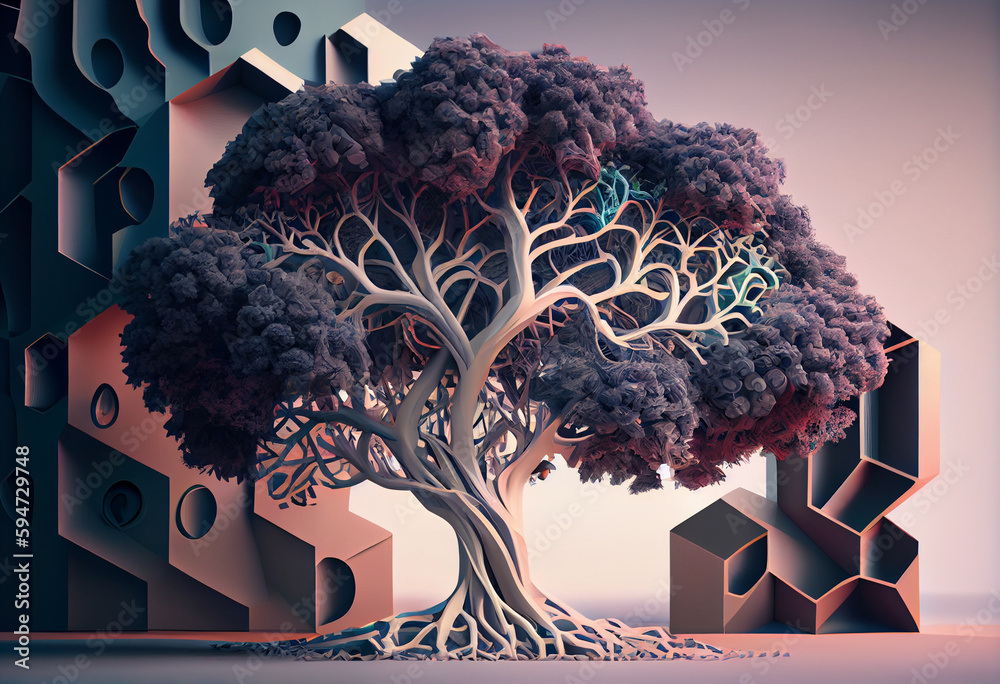 Aufkleber Beautiful abstract surreal tree. Generative AI technology.	
