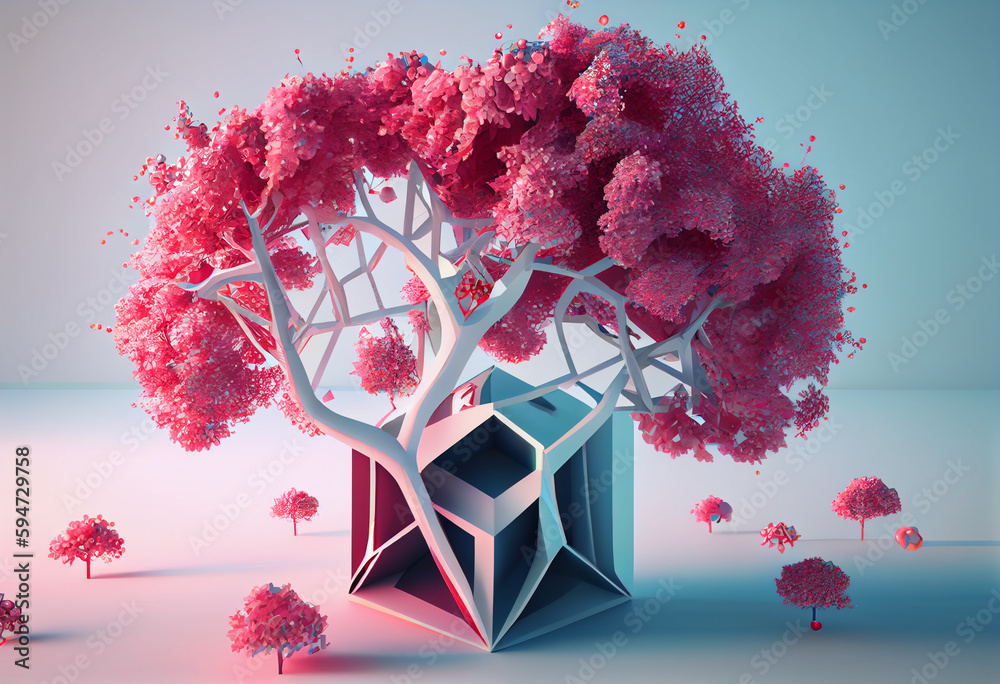 Poster beautiful abstract surreal tree. generative ai technology.