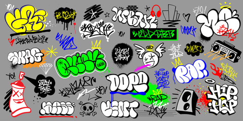 graffiti street art vector lettering set , rap music hip hop culture design elements © TOPFORM