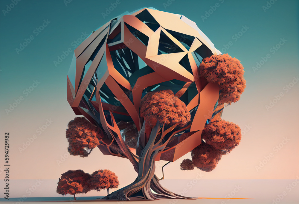Poster beautiful abstract surreal tree. generative ai technology.