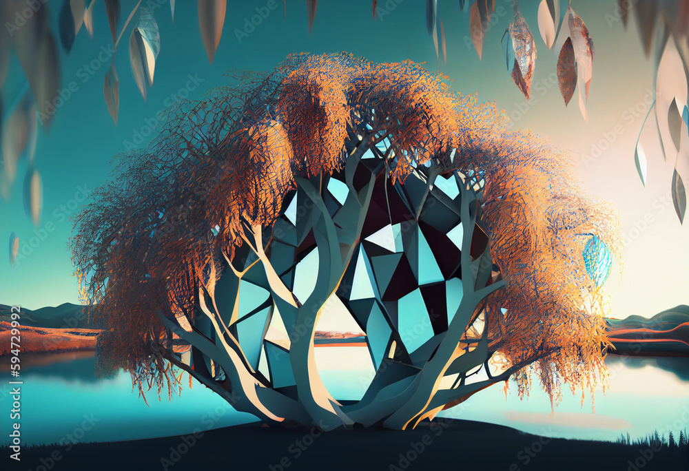 Poster beautiful abstract surreal tree. generative ai technology.