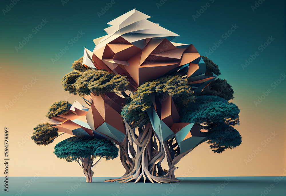 Poster Beautiful abstract surreal tree. Generative AI technology.	

