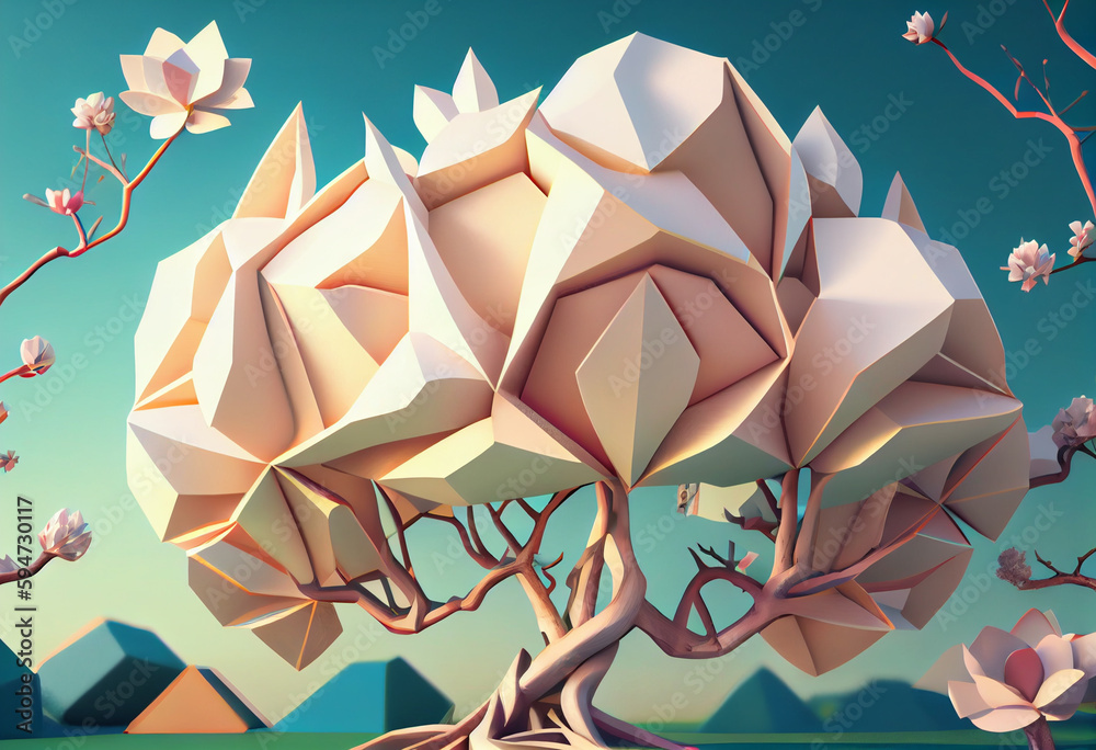 Poster Beautiful abstract surreal tree. Generative AI technology.	
