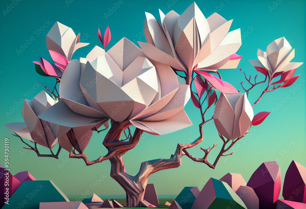 Poster beautiful abstract surreal tree. generative ai technology.