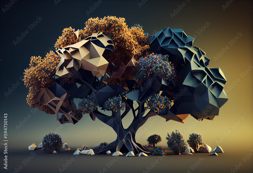 Poster Beautiful abstract surreal tree. Generative AI technology.	
