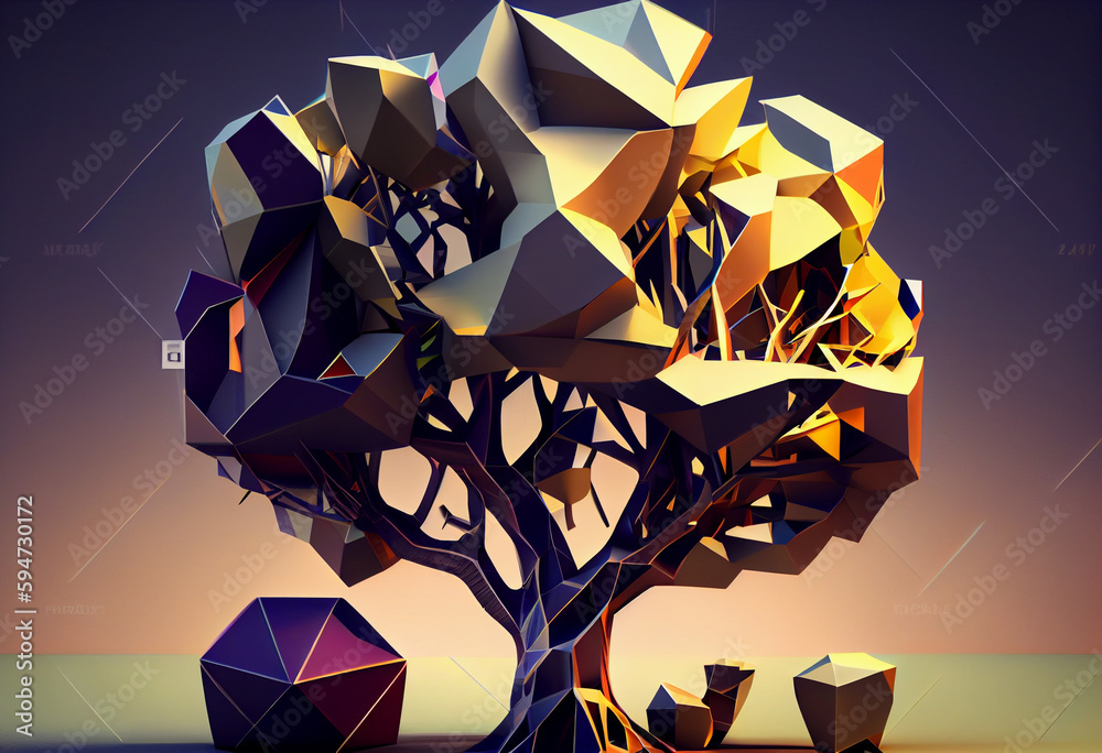 Poster Beautiful abstract surreal tree. Generative AI technology.	
