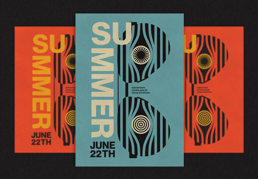 Vintage Swiss Summer Poster Layout with Glasses