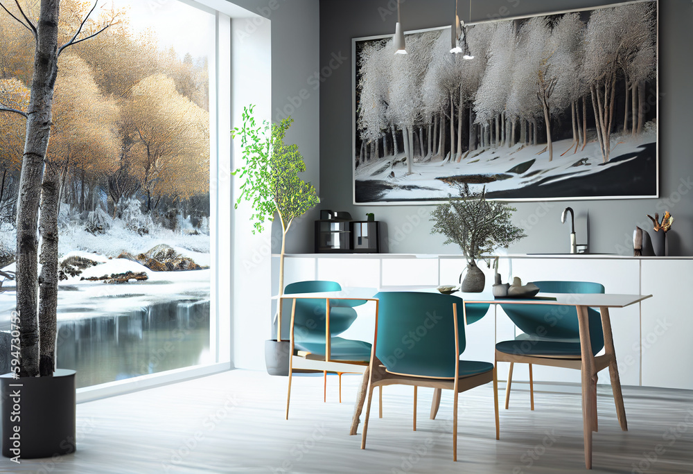 Poster beautiful photo forest tree and river. generative ai technology.