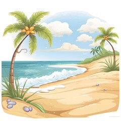 Fototapeta na wymiar Dessin d'une plage avec des palmiers