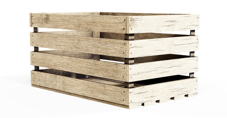 Wooden box. Front view. 3D render