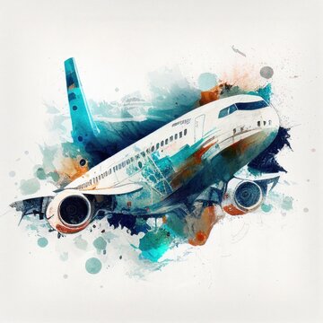 Airplane in watercolor style by Generative AI