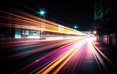 Fototapeta na wymiar Abstract long exposure dynamic speed light trails in an urban environment, Generative AI
