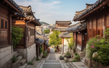 Fototapeta premium Bukchon Hanok Village of seoul city in Korea, Generative AI