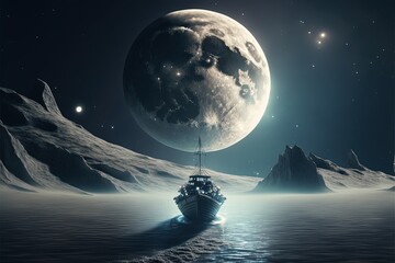 moon over the sea, generative ai