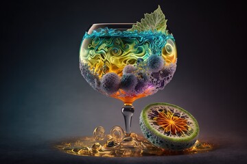 galaxy drink, colorful tropical fruit drink, generative AI