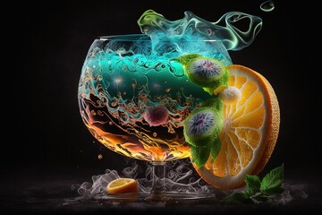 galaxy drink, colorful tropical fruit drink, generative AI