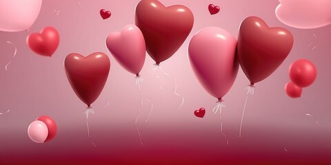 heart shaped balloons on red background, generative ai