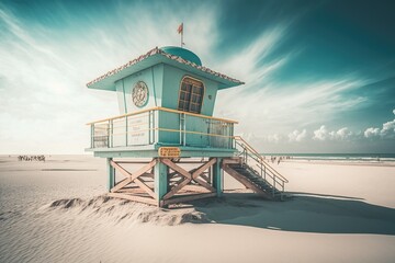 Obraz premium lifeguard hut on the beach, ia generative