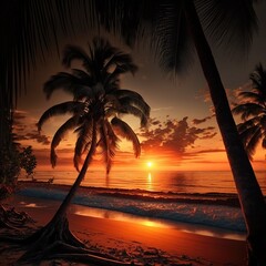 sunset on the beach, generative ai