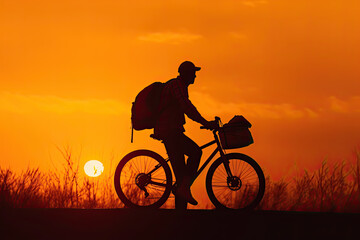 Fototapeta na wymiar Biker Silhouette: Capturing a Cyclist Against a Radiant Sunset. Generative AI