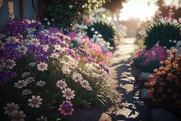 beautiful colorful flowers in a garden, generative AI