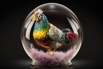 chicken inside the egg, rooster inside the egg, colorful chicken in a bubble, generative AI
