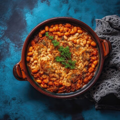 Cassoulet On A Abstraction Round Plate, French Dish. Generative AI