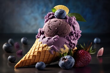 açaí ice cream in a cone, generative AI