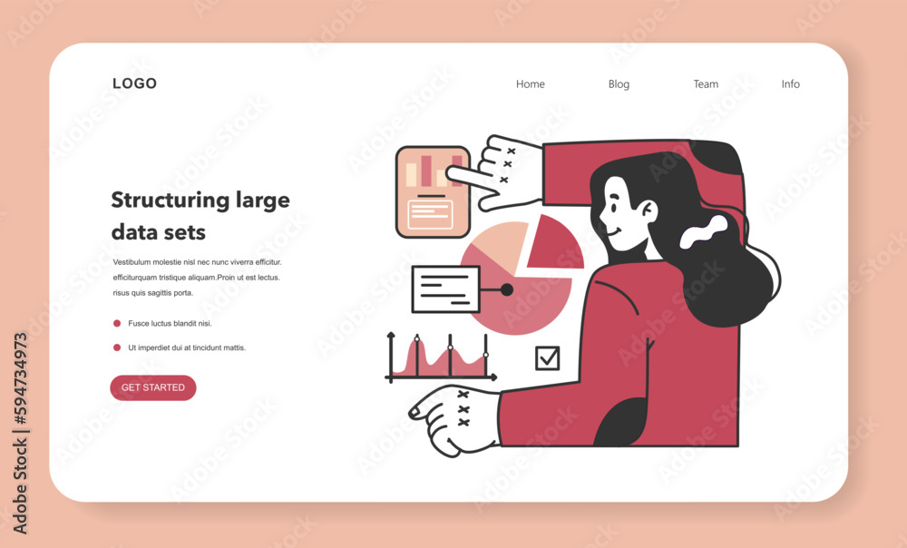 Poster bid data structuring web banner or landing page. data optimization