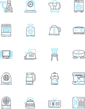 Stove linear icons set. Heat, Cooking, Burner, Flame, Oven, Range, Gas line vector and concept signs. Electric,Pot,Pan outline illustrations