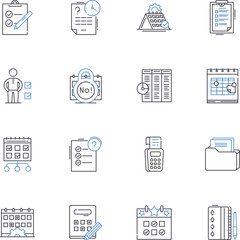 Time frame line icons collection. Chronology, Duration, Schedule, Timeline, Interval, Moment, Tempo vector and linear illustration. Sequence,Deadline,Limit outline signs set