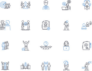 Fototapeta na wymiar Workload allocation line icons collection. Delegation, Prioritization, Distribution, Assignment, Management, Division, Organization vector and linear illustration. Allocation,Workload,Planning outline