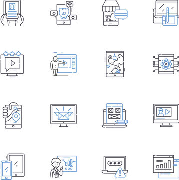 Front-end system line icons collection. HTML, CSS, JavaScript, Responsive, Accessibility, Interface, Design vector and linear illustration. Framework,Bootstrap,jQuery outline signs set