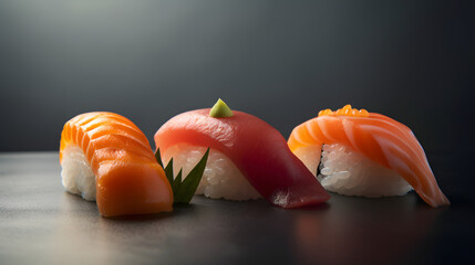 sake and maguro sushi rolls on a clean background