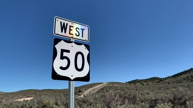 US 50 West Road Sign on the Loneliest Road in America on Highway 50 - US 50 Street Sign West