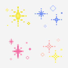 sparkle star pixel, Sparkling pixel set, vector sparkling pixel set, Bright yellow pink purple sparkling pixel