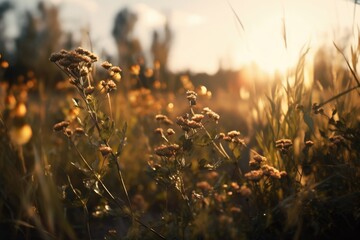 Photo of flowers in the field during golden hour